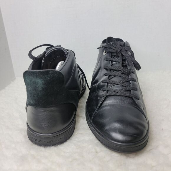 Authentic Louis Vuitton Mens Size 9 Black Leather High Top Sneakers MS 1103 - Picture 7 of 12